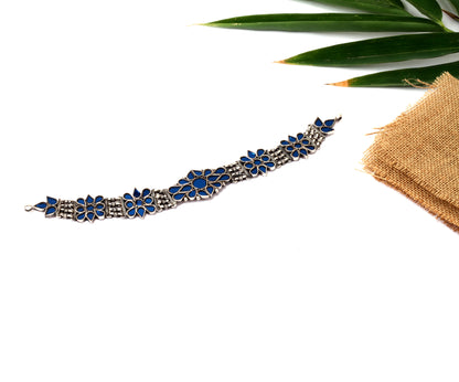 Sangeeta Boochra Blue Tribal Silver Necklace