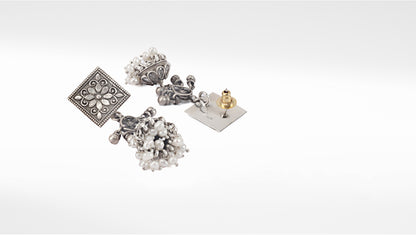 Sangeeta Boochra Tribal Silver Earrings With Pearls