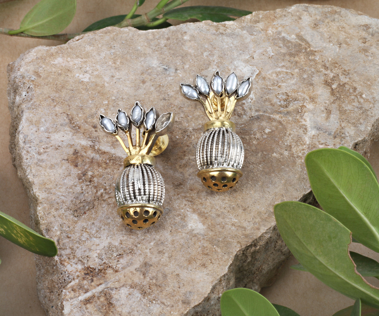 Sangeeta Boochra Dual Tone Tribal Silver Earrings