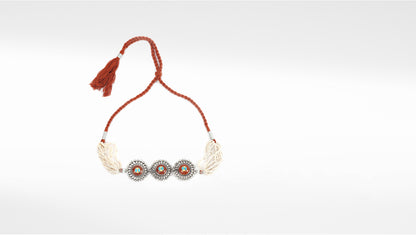 Sangeeta Boochra Red Tribal Silver Choker Necklace
