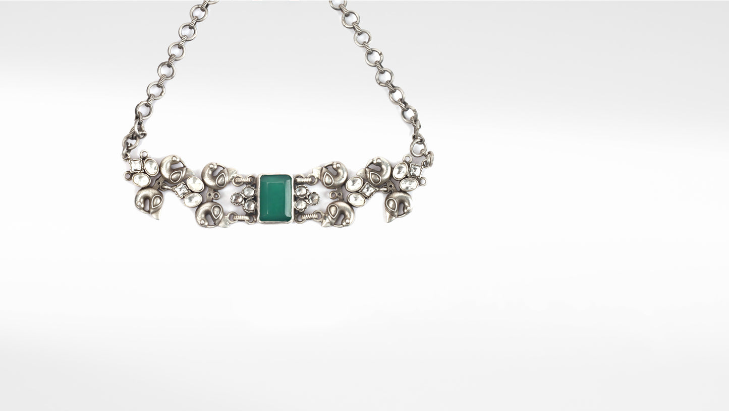 Sangeeta Boochra Green Tribal Silver Choker Necklace