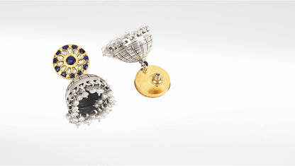 Sangeeta Boochra Black Dual Tone Tribal Silver Earrings With Pearls