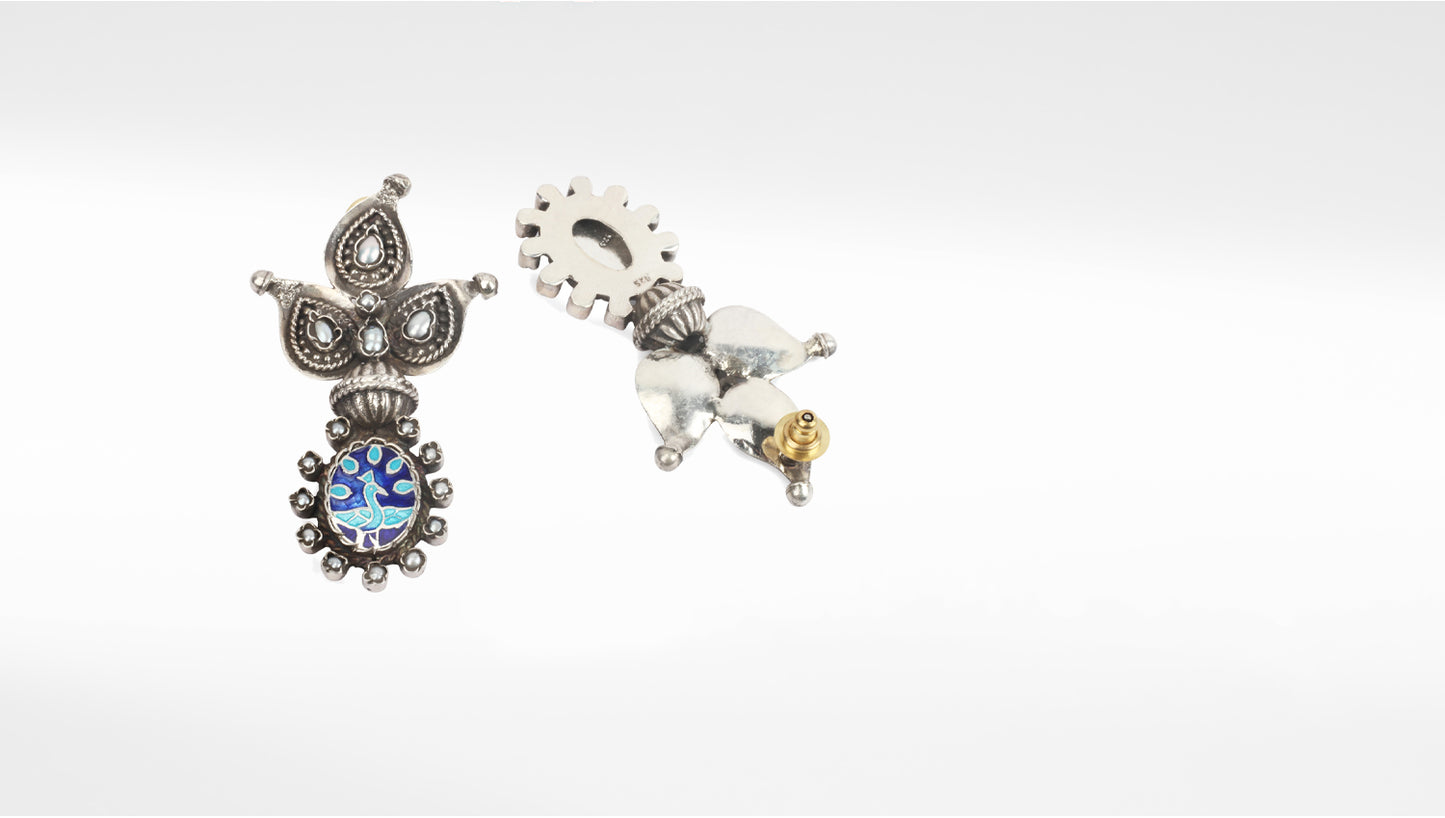 Sangeeta Boochra Blue Tribal Silver Earrings
