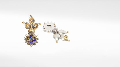 Sangeeta Boochra Blue Dual Tone Tribal Silver Earrings