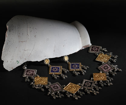 24k Gold Plated Aaftaab Silver Necklace with Earrings