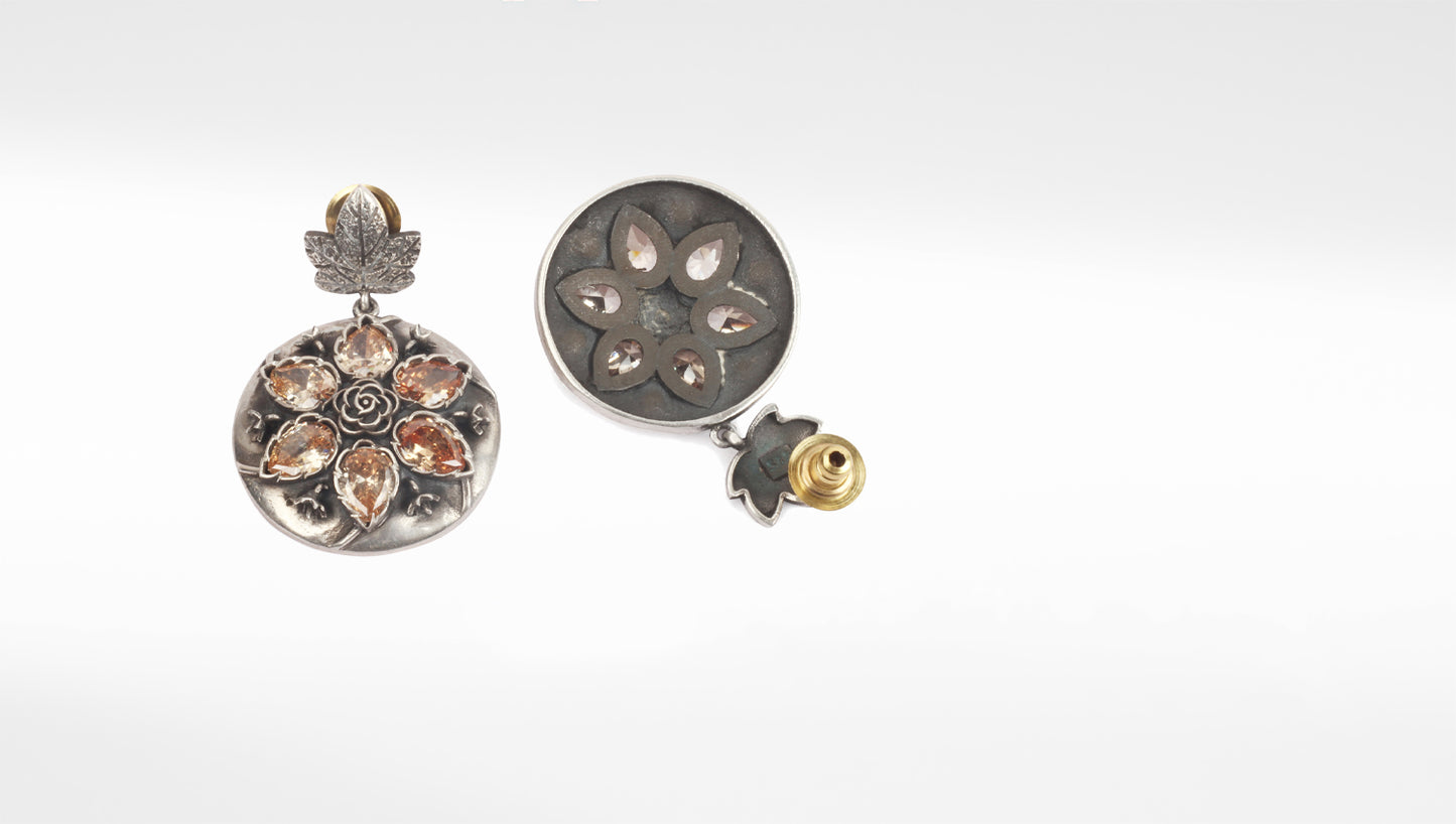 Sangeeta Boochra Orange Tribal Silver Earrings