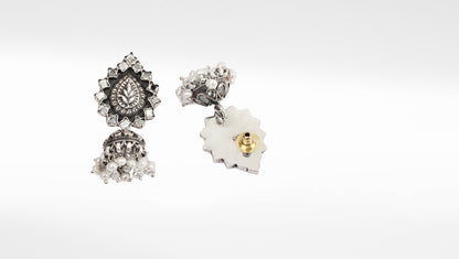 Sangeeta Boochra Black Tribal Silver Earrings With Pearls