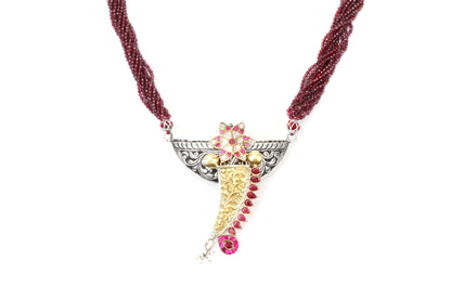 Silver Handcrafted Pink Dual Tone Silver Necklace