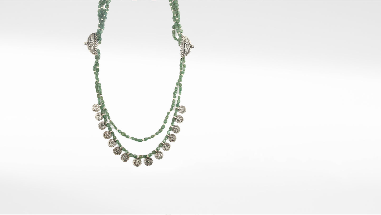 Sangeeta Boochra Green Tribal Silver Necklace