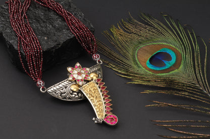 Silver Handcrafted Pink Dual Tone Silver Necklace