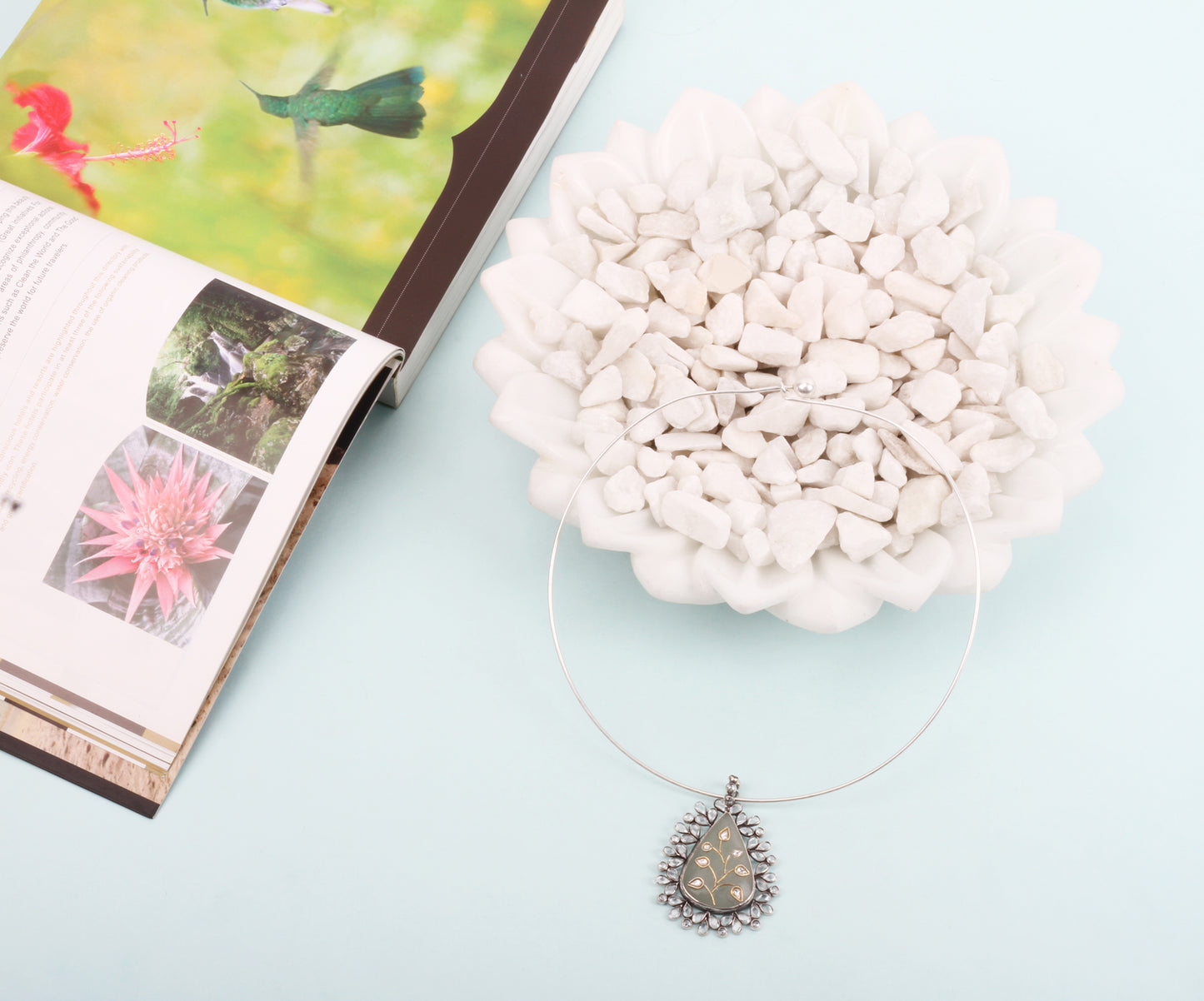 Sangeeta Boochra Tribal Silver Pendant With Hydro Coloured Glass