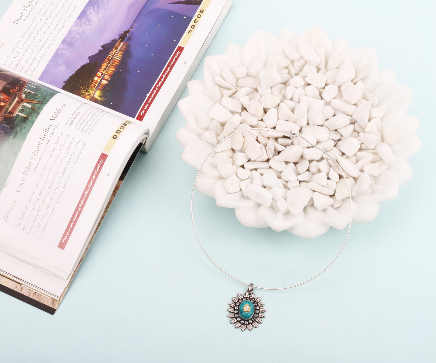 Sangeeta Boochra Kundan Silver Pendant With Turquoise