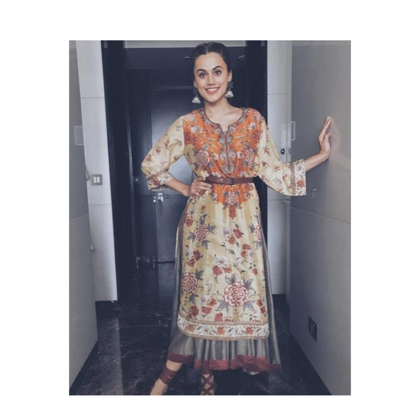 Taapsee Pannu in Sangeeta Boochra Silver Handmade Earrings Studded With Pearls Stone