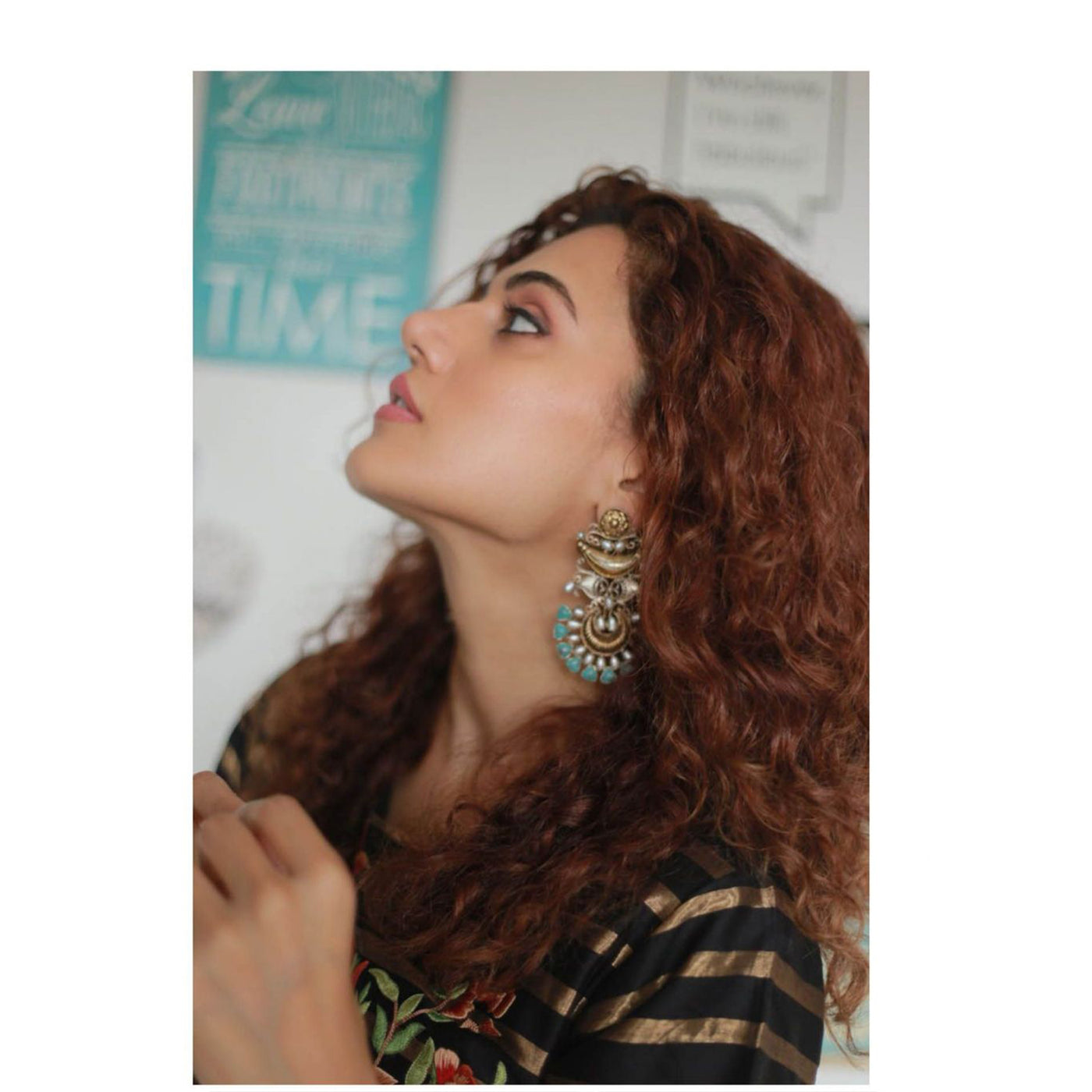 Taapsee Pannu in Earrings With Turquoise And Pearl Stone