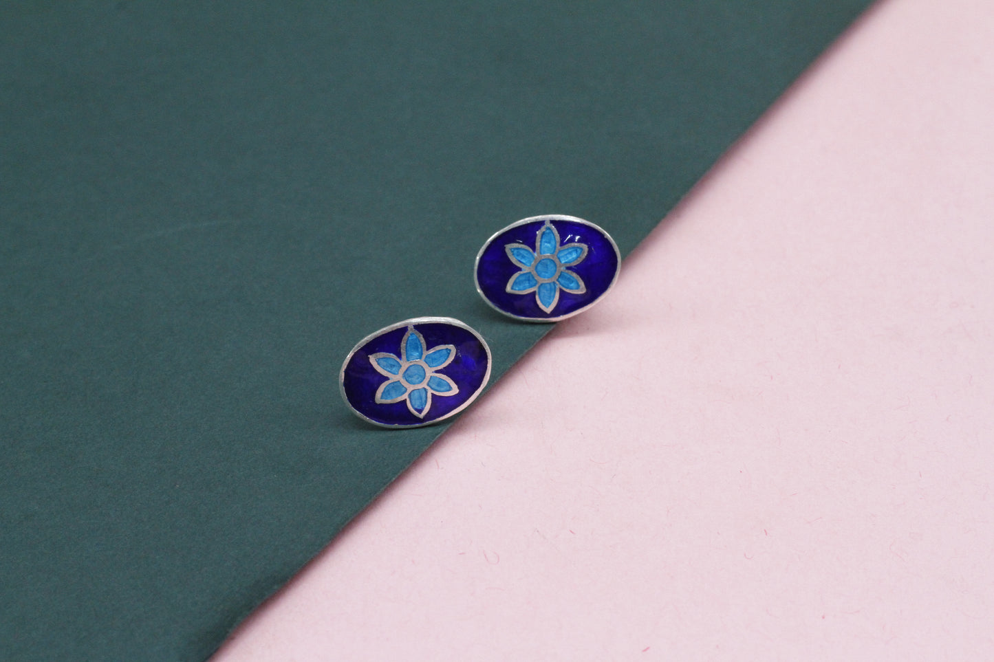 Unique Round Shape Blue silver Studs