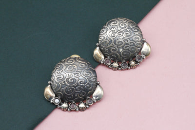 Indian Look Handcrafted Round Silver Earring