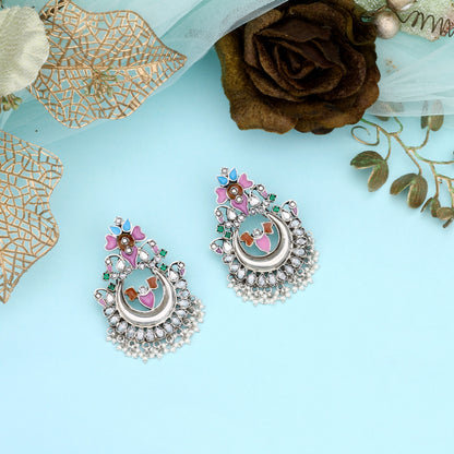 Rhea Chakraborty In Silver Multicolor Chandbalis