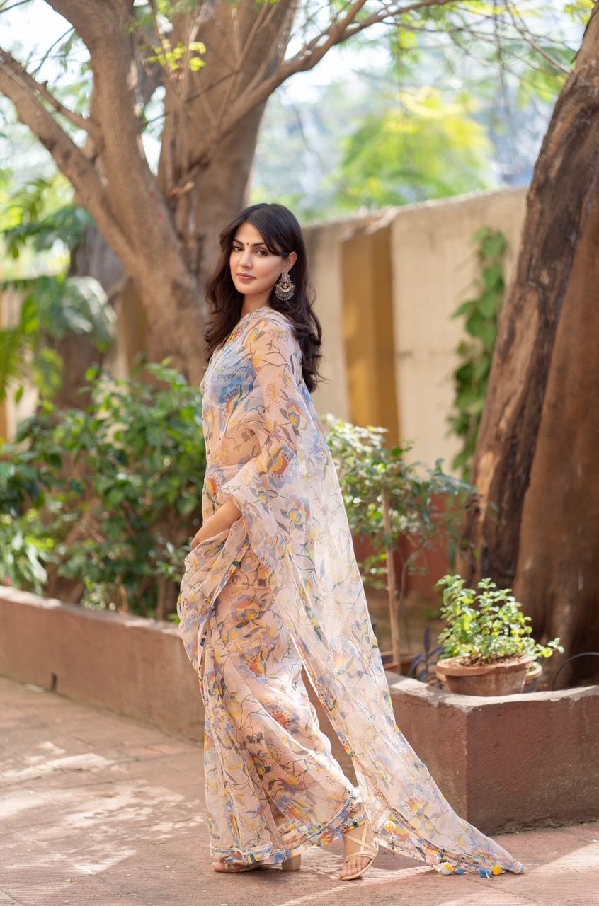 Rhea Chakraborty In Silver Multicolor Chandbalis