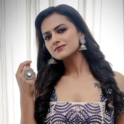 Shraddha Srinath in Silver Handcrafted Earrings and Ring