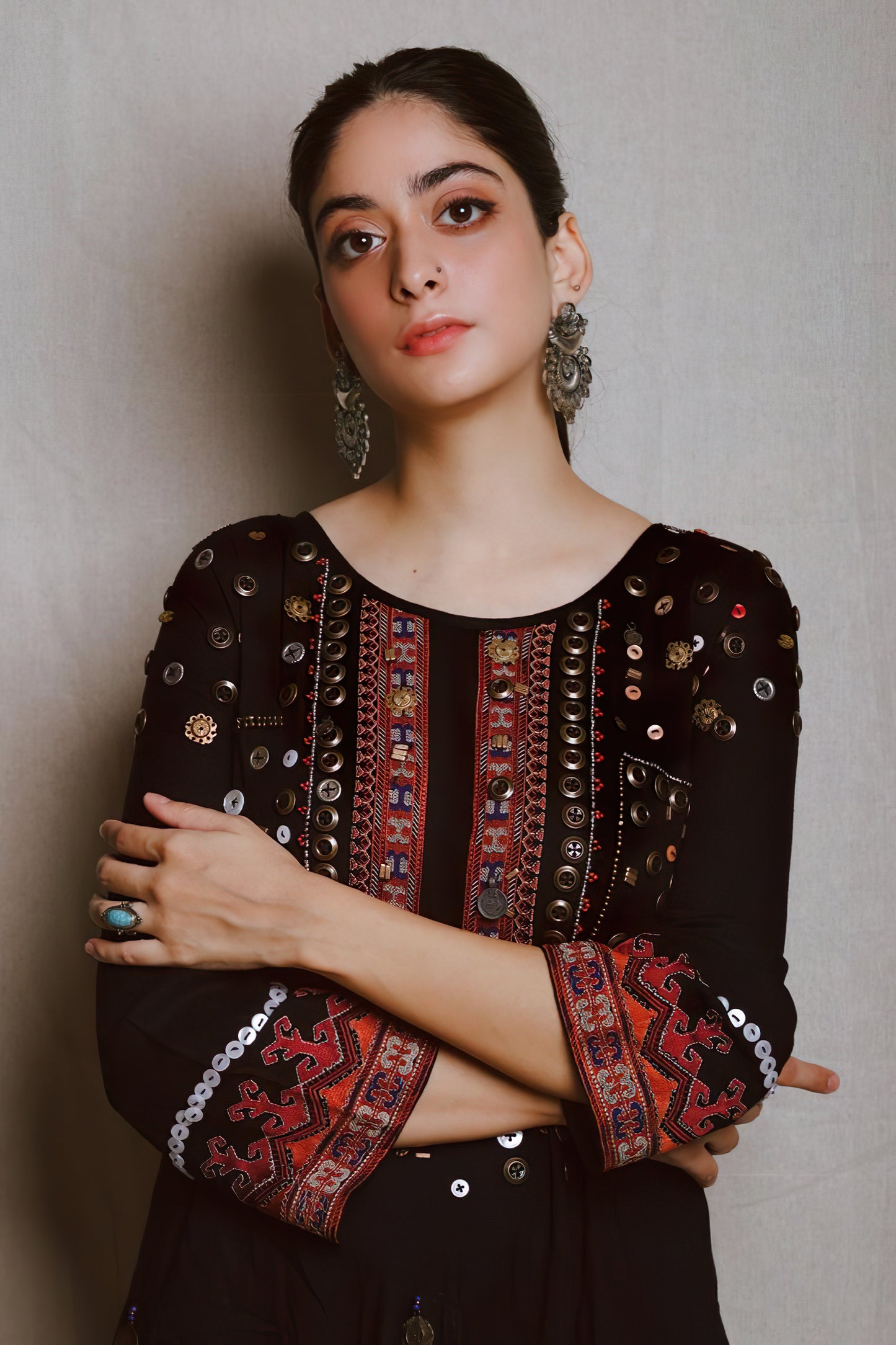 Tanya Maniktala in Silver Handcrafted Earrings and Ring