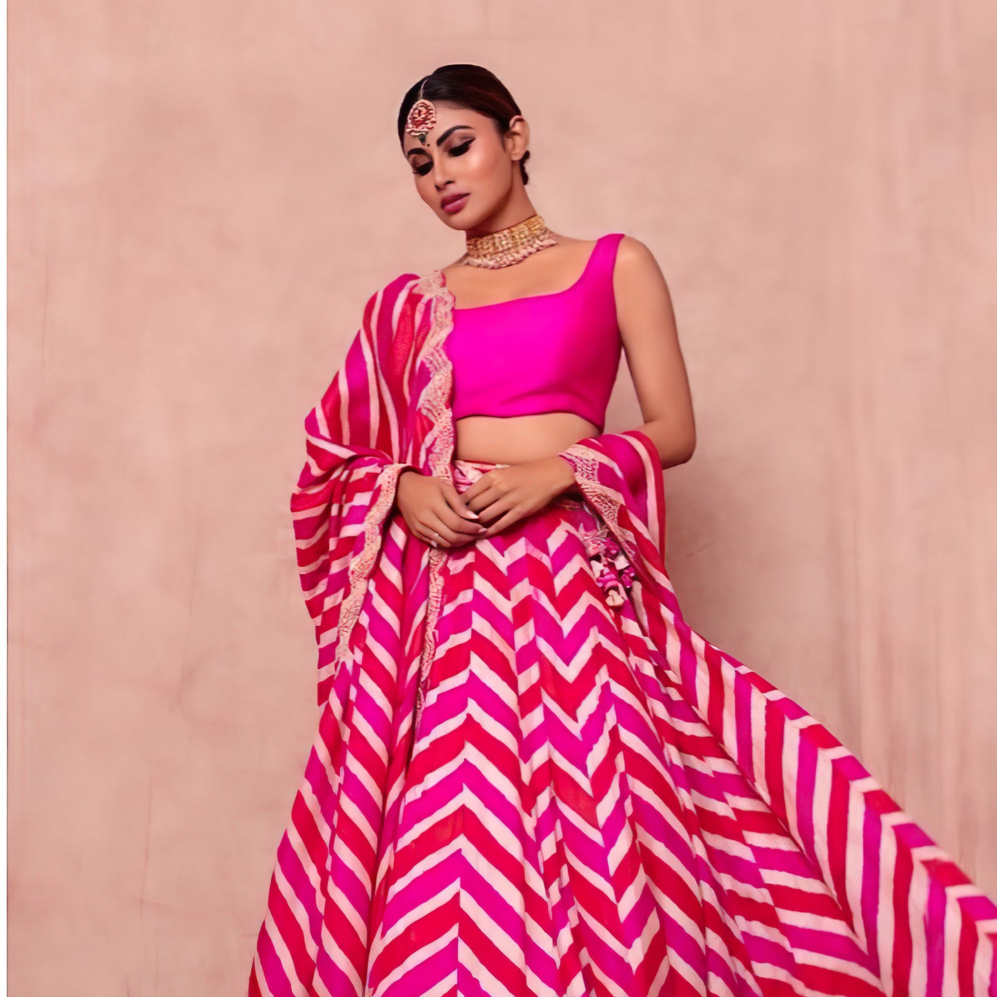 Mouni Roy in Silver Handcrafted choker and maang Tika