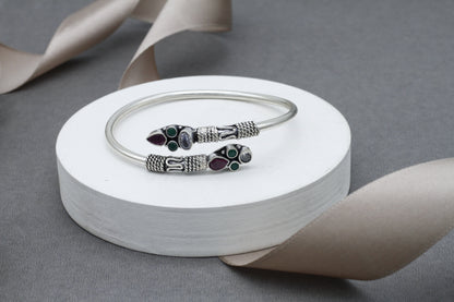 Free Size Silver Designer Bangle Embellished with Mix Gemstone