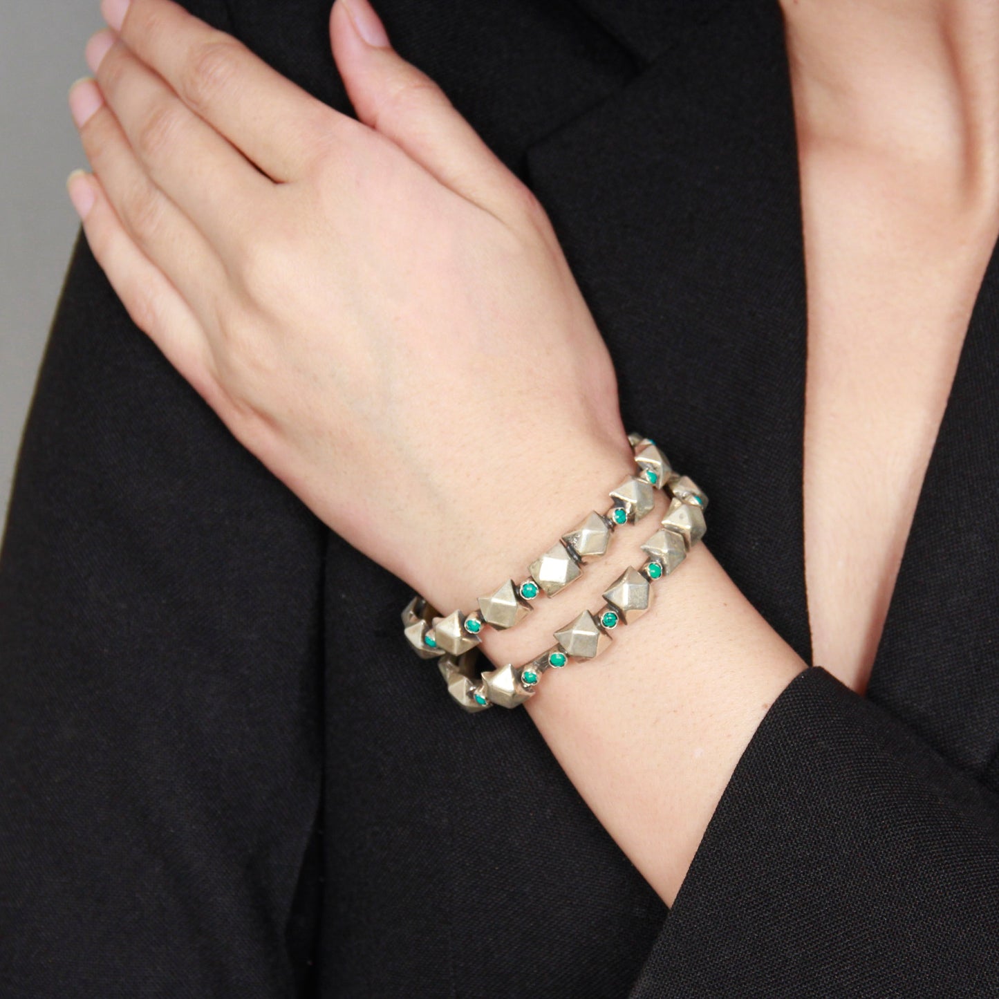 Sangeeta Boochra Tribal Silver Bracelet With Turquoise