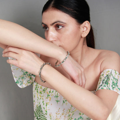 Sangeeta Boochra Tribal Silver Bracelet With Emerald