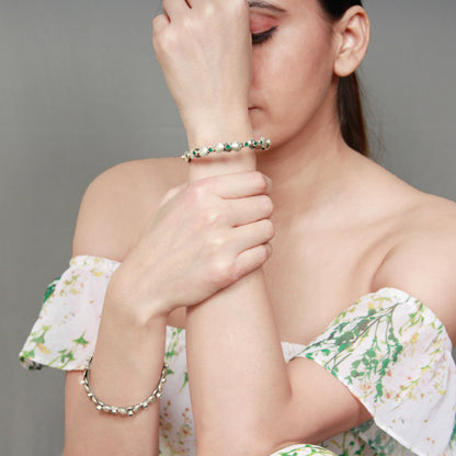 Sangeeta Boochra Tribal Silver Bracelet With Emerald