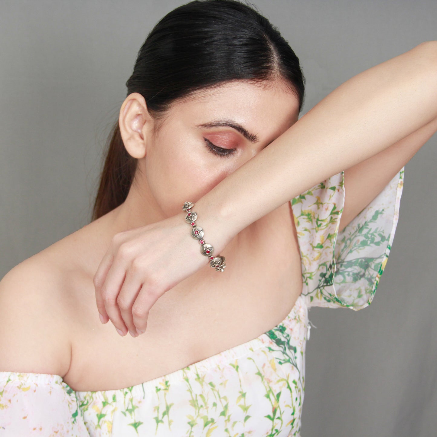 Sangeeta Boochra Tribal Silver Bracelet with Ruby