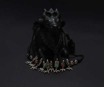 Sangeeta Boochra Green Tribal Silver Choker Necklace With Emerald