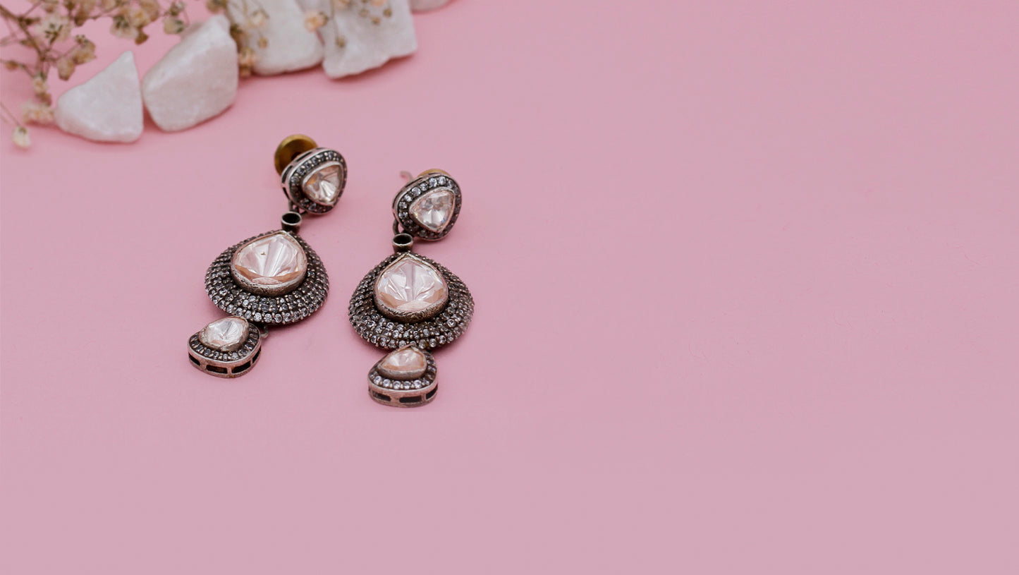 Charbagh - Silver Roxana Moissanite Drop Earrings