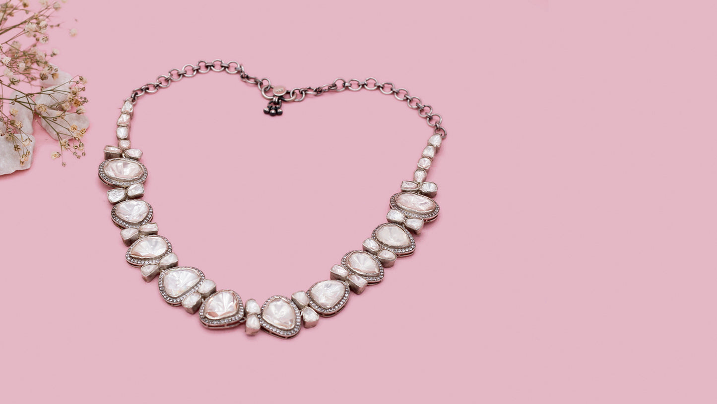 Charbagh - Silver Moissanite Bolour Necklace
