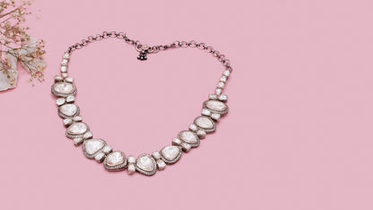 Charbagh - Silver Moissanite Bolour Necklace