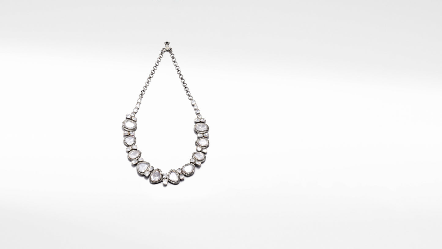 Charbagh - Silver Moissanite Bolour Necklace