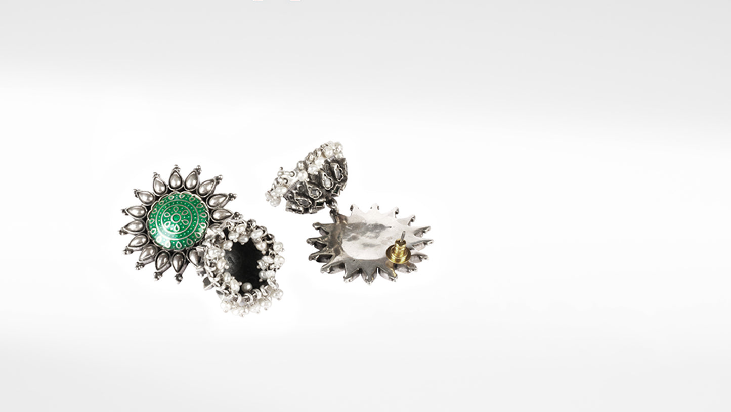 Vasl Silver Jhumki with Pearl Drops