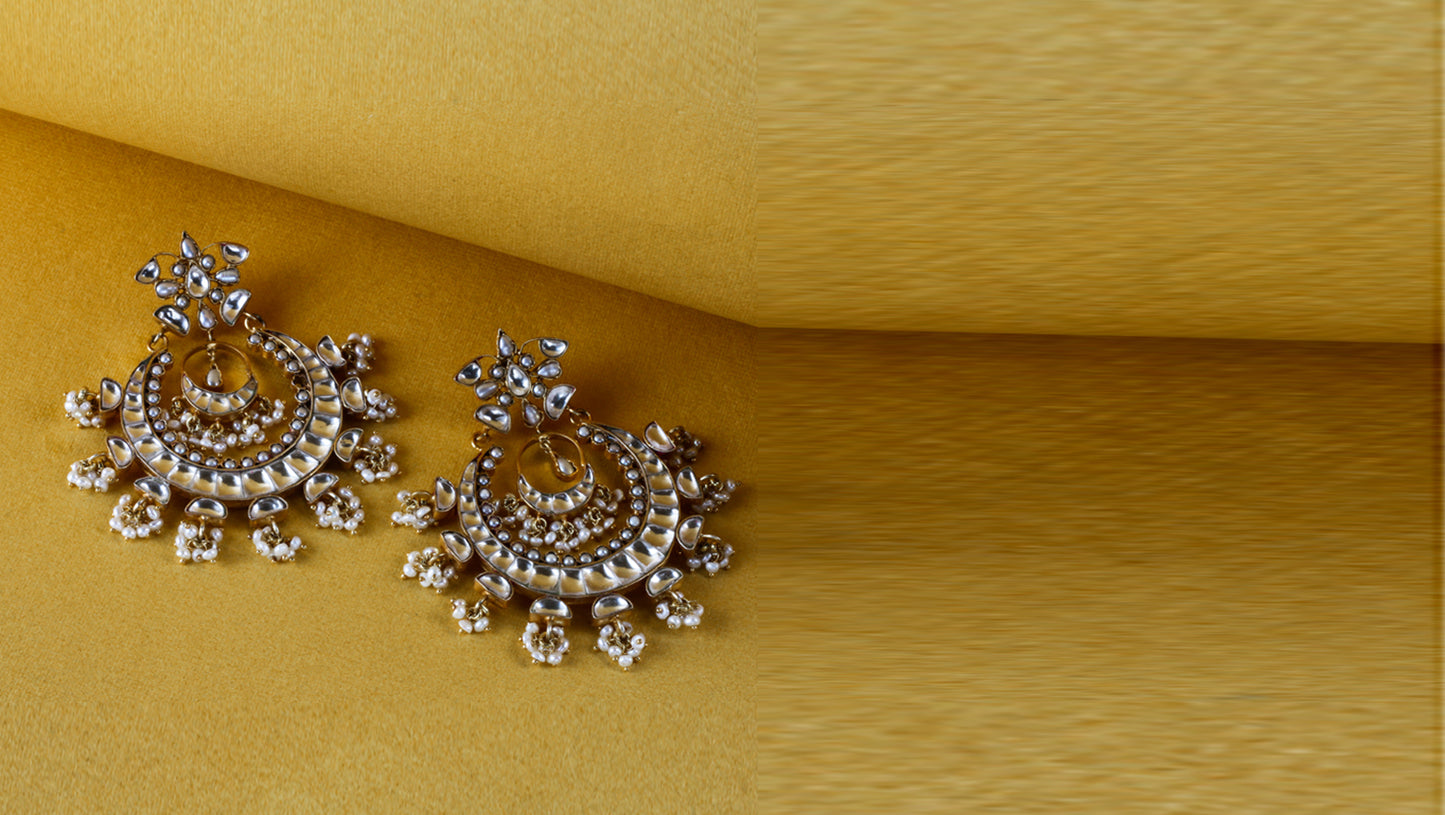22 Carat Gold Plated Kundan Chandbali Earrings
