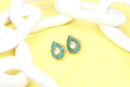 Sangeeta Boochra Gold Plated Turquoise Blue Silver Studs