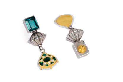 Zara Silver Earrings With Green Kundan