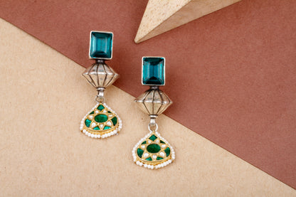 Zara Silver Earrings With Green Kundan