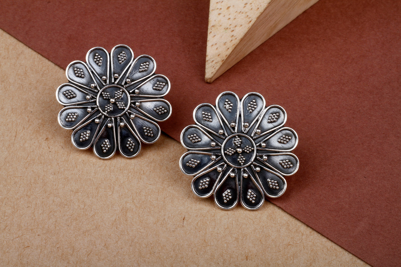 Mahima Silver Floral Oxidised Earrings
