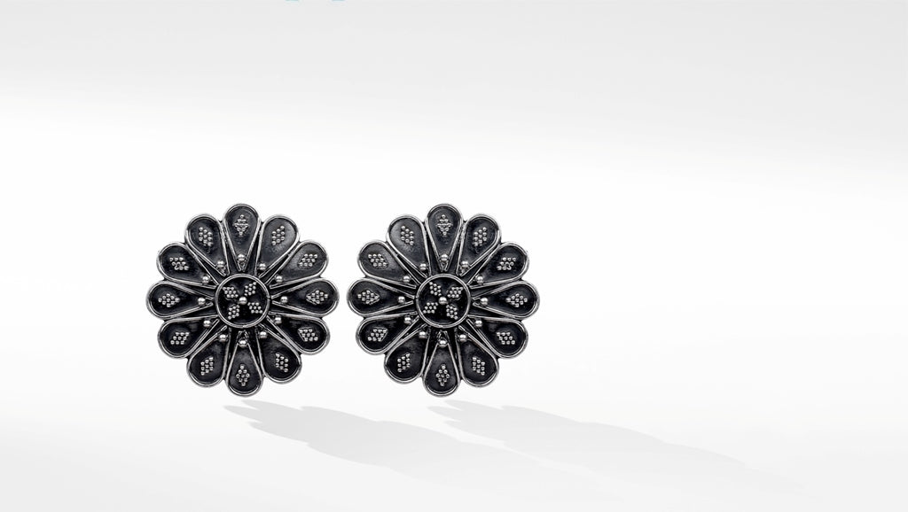 Mahima Silver Floral Oxidised Earrings