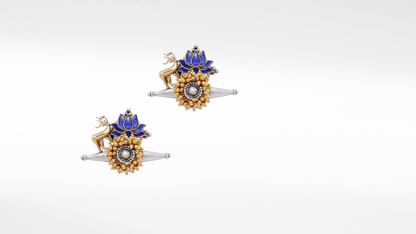 Floral Design Silver Earrings With Gold Plated  Ghungroo