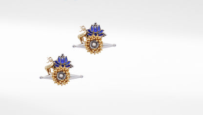 Floral Design Silver Earrings With Gold Plated  Ghungroo