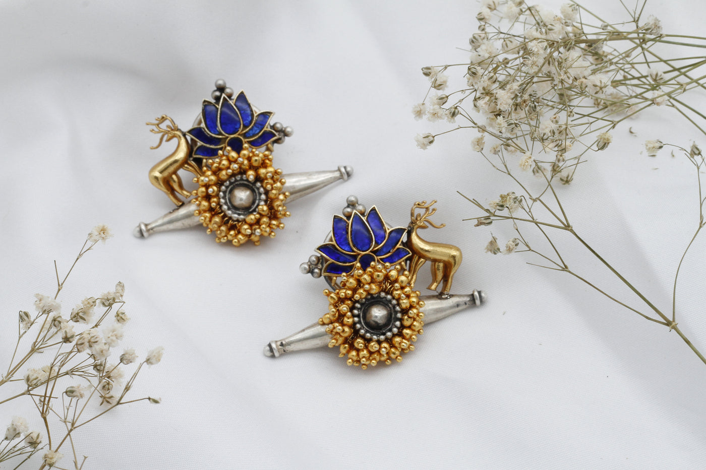 Floral Design Silver Earrings With Gold Plated  Ghungroo