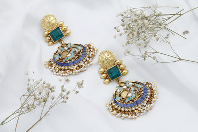 Antique Design Gold Plated Gemstone Earrings