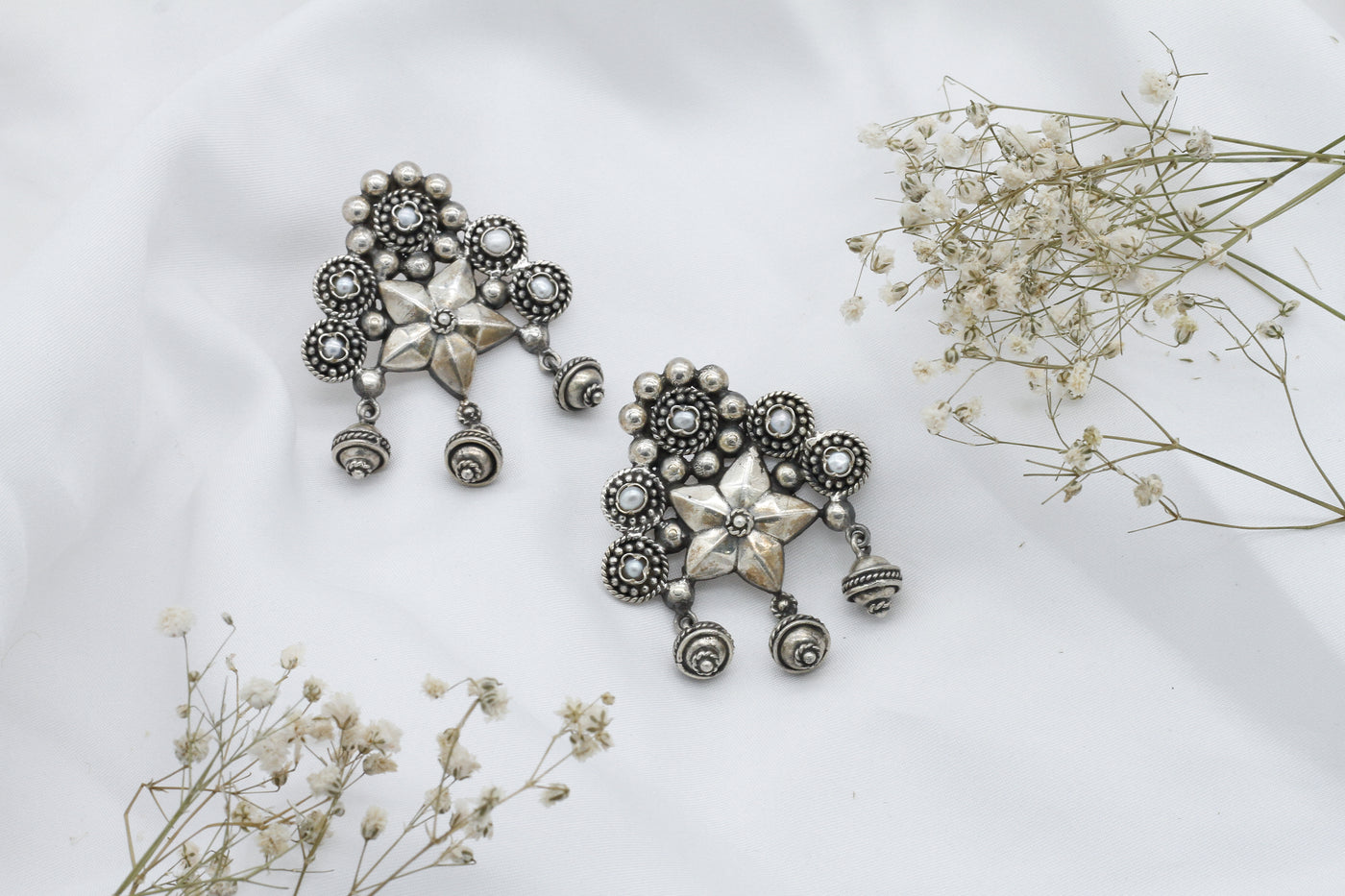 Flower Design Silver Earrings