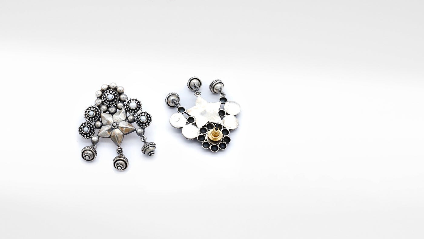 Flower Design Silver Earrings