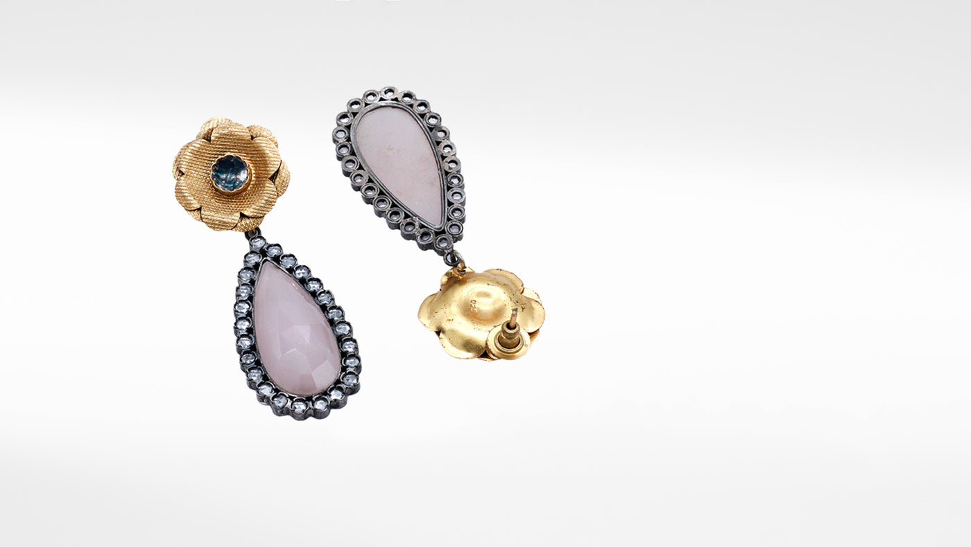 Silver Earring With Rose Quartz Gemstone