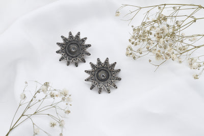 Sun Flower Design Silver Earrings